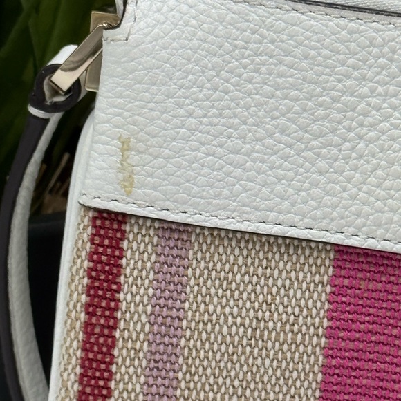 Kate Spade Leila Striped Canvas Triple Gusset Crossbody bag pebbled leather trim - Picture 10 of 10